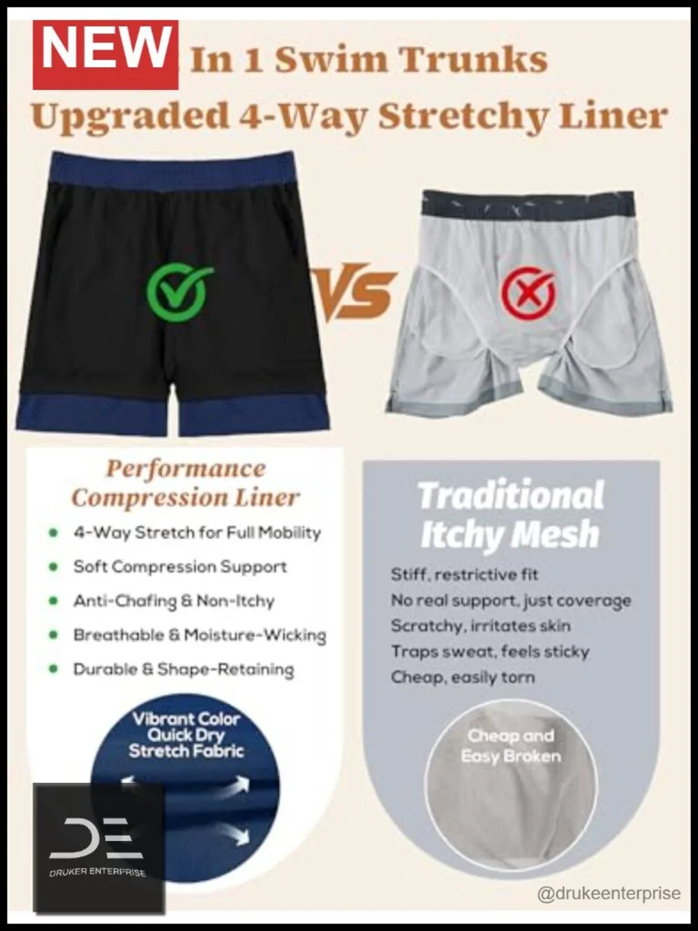 Men's Swim Trunks with Compression Liner 7